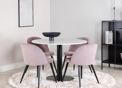 Venture Home Estelle & Velvet Runda Matbord ⌀106 Vit + Matstolar 2-pack Dammig rosa