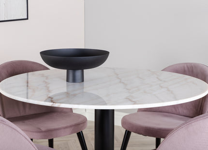 Venture Home Estelle & Velvet Runda Matbord ⌀106 Vit + Matstolar 2-pack Dammig rosa