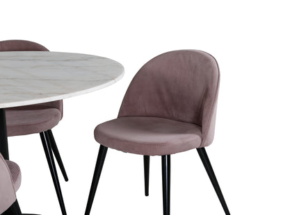 Venture Home Estelle & Velvet Runda Matbord ⌀106 Vit + Matstolar 2-pack Dammig rosa