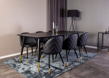 Venture Home Dipp & Velvet Rektangulära Matbord 180 x 90 Svart + Matstolar 2-pack Svart
