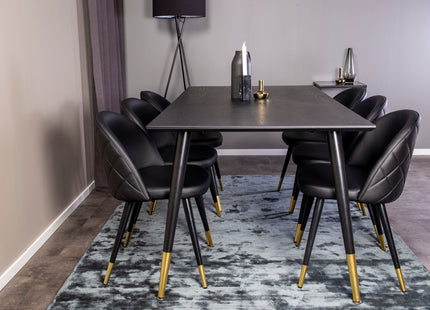 Venture Home Dipp & Velvet Rektangulära Matbord 180 x 90 Svart + Matstolar 2-pack Svart