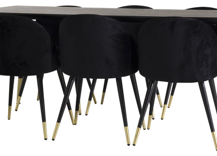 Venture Home Dipp & Velvet Rektangulära Matbord 180 x 90 Svart + Matstolar 2-pack Svart