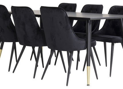 Venture Home Dipp & Velvet Deluxe Rektangulära Matbord 180 x 90 Svart + Matstolar 2-pack Svart