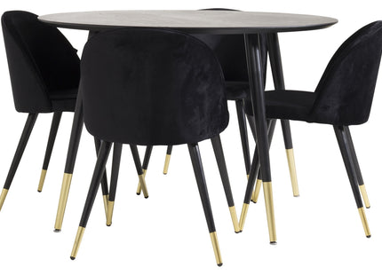 Venture Home Dipp & Velvet Runda Matbord ⌀115 Svart + Matstolar 2-pack Svart