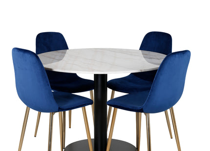 Venture Home Estelle & Polar Runda Matbord ⌀106 Vit + Matstolar 2-pack Blå
